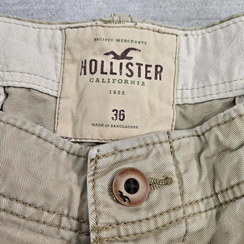 Hollister Mens Cargo Shorts Tan Khaki Cotton Twill Size 36 Casual Summer Pockets
